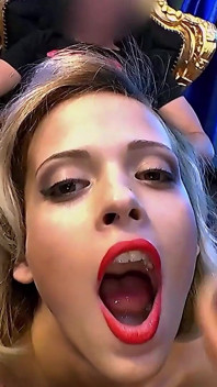 Blonde Slut Gets Her Face Covered in Cum by Multiple Cocks
