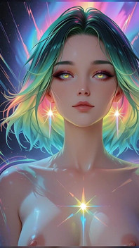 Cosmic neon bellezza ritratto con occhi luminescenti fantasia da sogno ai Art presentazione