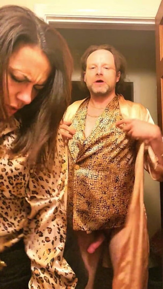 Satin Fetish King: Shiny gold sensual satin blow and fuck with brunette mature