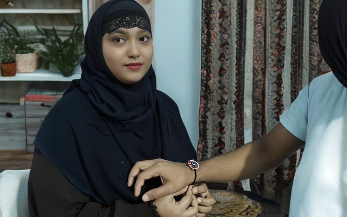 QueenSonali: 戴穆斯林头巾的穆斯林继妹在rakshabandhan上操印度教