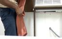 Satin and silky: オフィスでオレンジサテンシルキーカーテンと手コキ (36)