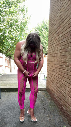 Sexy Crossdresser Kellycd2022's in Pink Fishnet Catsuit and Heels thumbnail