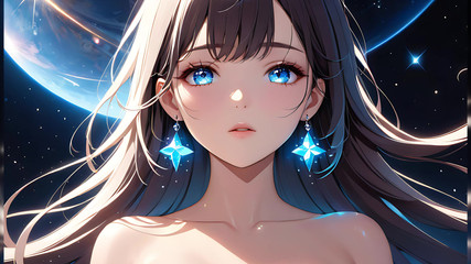 LustRender: Cosmic serenity: gadis cantik dengan stardust di pipinya