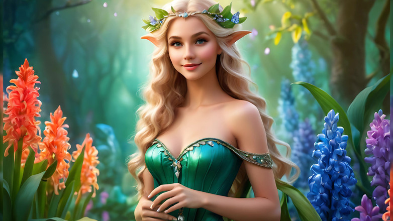 LustRender: Nahá krása Holding Hyacinth s Teal Emerald Diamond Šperky Umělecké Ai...