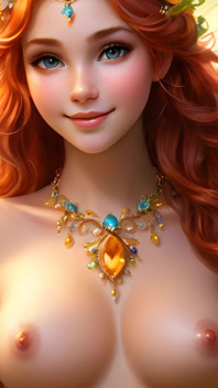 優しい春の花を持つ美しい巨乳のヌードエルフの女の子