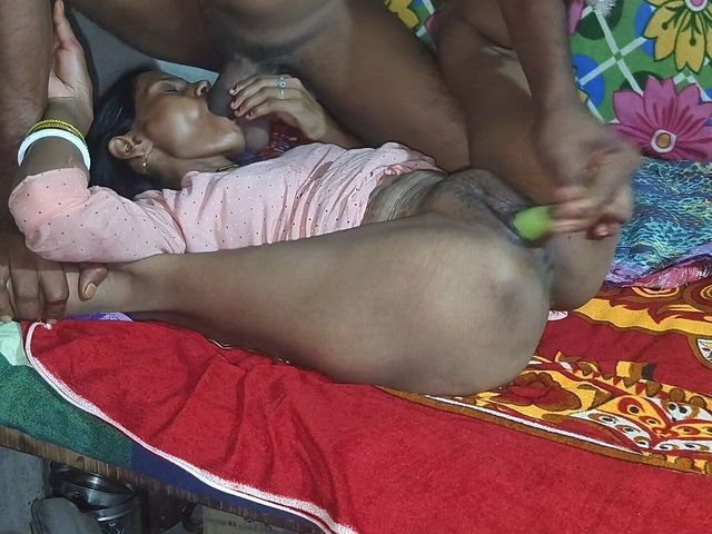 Nisha Bhabhi Took Her Brother-in-law's Load in Her Mouth and Fucked Her Pussy with Brinjal (Exchange wife)