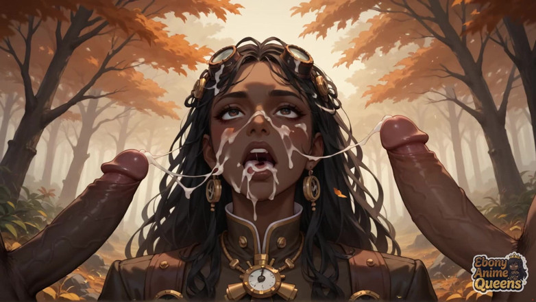 Ebony Anime Queens: Goditi il piacere orale con una salivosa mega-troia scura in...