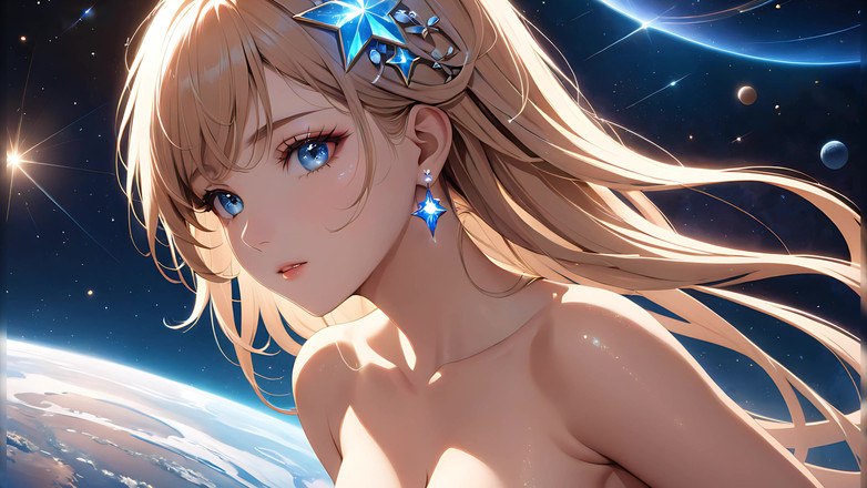 LustRender: Cosmic Serenity：一个脸颊上有星尘的美丽年轻女人