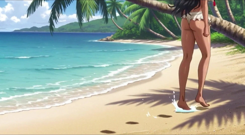 My night collection: モアナが情熱的な半裸の熱帯島々のシーンで、巨大な胸と大きなお尻を描く