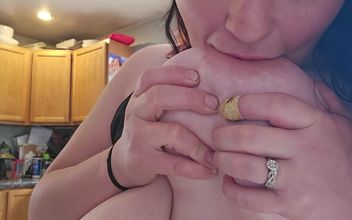 Sucking on My Big Natural Tits