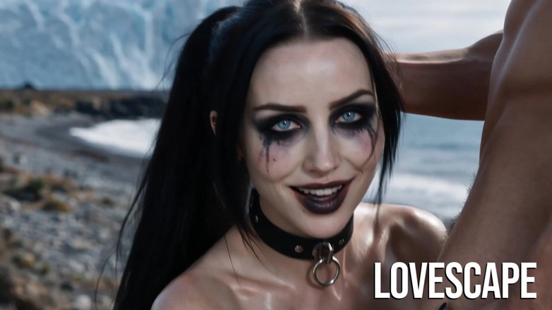 Lovescape: İri göğüslü gotik Icy Beach'te sert (ai)