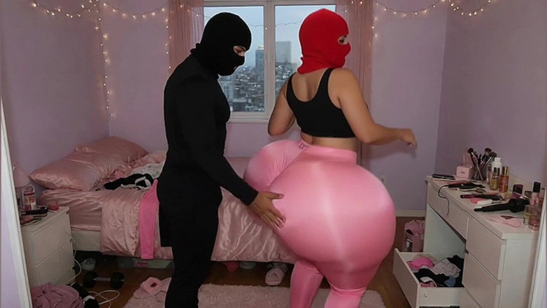 Animate golden: Big Ass Girl w obcisłych różowych leginsach zostaje dociskany w...