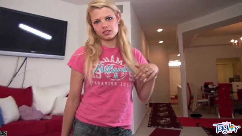 Little Taylor: Slutty Little Taylor sucks off her camera guy's huge white...