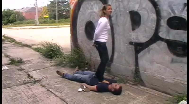 Femdom Austria: Trampling on cold and hard stone ground
