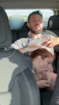 Couple Fucks in Uber Car During Traffic - Redhead Swallows Cum and Lets It Drip Out of Mouth