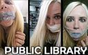 Selfgags classic: Une blonde auto-bâillonnée dans une bibliothèque publique