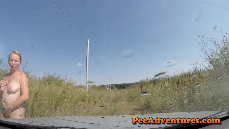 Pee Adventures: Pee on the windshield (view from inside the car)