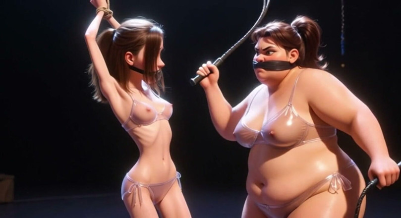 YOUR BEST FANTASY: SSBBW dominuje chudą dziewczynę biczem – intensywne upokorzenie