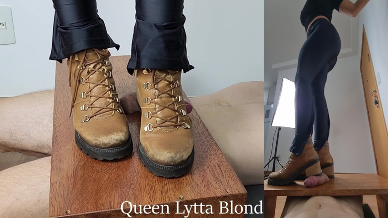 Queen Lytta ballbusting and cum lick: Queen Lytta Blond - Sexy Boots CBT Ep 6 - 2 Angles - CBT - Cock...
