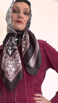 Demonstration of Beautiful Satin Headscarves, JOI, Lady Victoria Valente