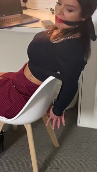 Sexy Secretary Tied up Tight, and Gagged with Cleave Gag and Then Huge Ballgag While Tied Spread Eagle on Bed!