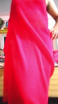 Indian Gay Crossdresser Gaurisissy Pressing Her Big Boobs in Pink Saree
