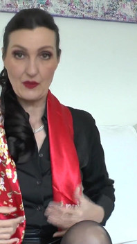 Red Satin and Hot Cock Sucking and Masturbating with a Cloth at Step-auntie Lady Victoria Valente