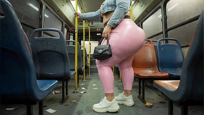 Xprohibidox1: Balaclava BBW bekommt arsch in engen glänzenden rosa hosen - öffentlicher bus