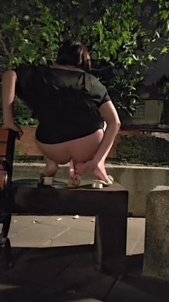 Taiwancdgirl: La simpatica pseudo-ragazza Tingxuan cavalca due dildo all'aperto