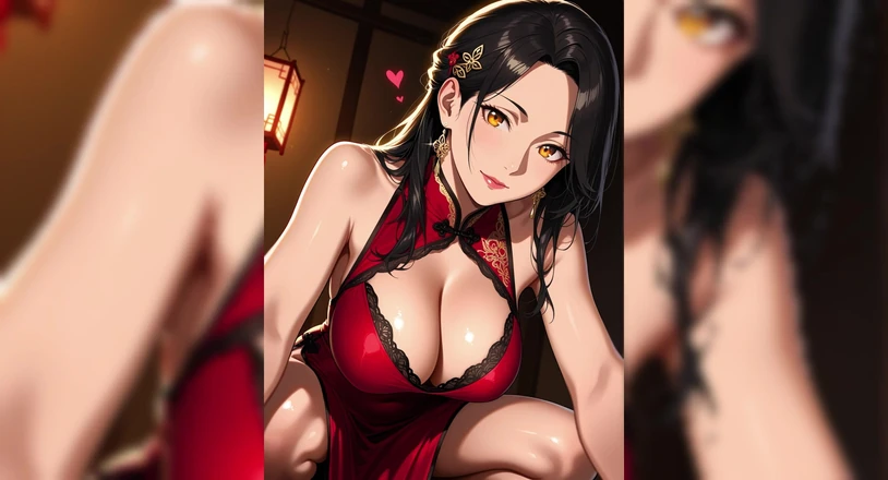 AI Porn: Red Dress Seductive Waifu