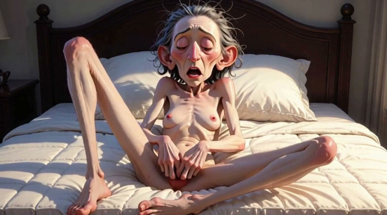YOUR BEST FANTASY: Extremely Skinny Old Woman Masturbates Her Tight Pussy with Her...