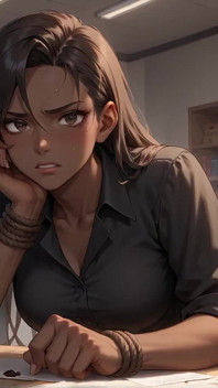 The Bitchin' Business Babe Entices with Her Aroused, Drooling Stare in the Ebony Office - XXX!