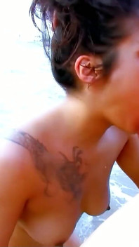 Sexy skinny Latina teen Dolce fucked by her stepbrother on the beach