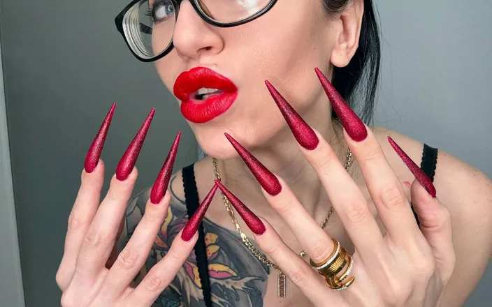 Julia domaina: Red Long Nails, Sharp Stilettos, Long Fingers Sucking, Lace Lingerie...