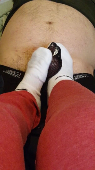 Miss Sock trampler: Stomping his cock with my white socks