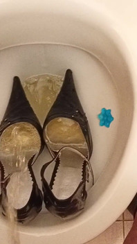 Sexy Pointy High Heels Peed on and Flushed Down the Toilet