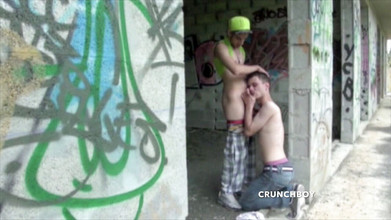 EXHIB BOYS: Young French slut used by 2 scally boys in ehxib outdoor...