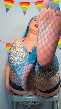 Foot Worship in Blue Fishnet Stockings - Solo Girl