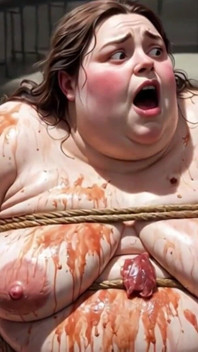Humiliated BBW Slave Tied and Stuffing Her Belly Deep