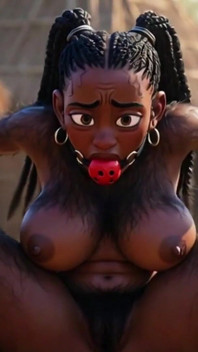 Africana negra peluda mulher em cativeiro - esperando para ser fodida por tribo