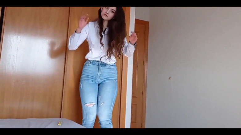 Shanaxnow: Teen in Jeans High Heels Blowjob Cum in Mouth Swallow....