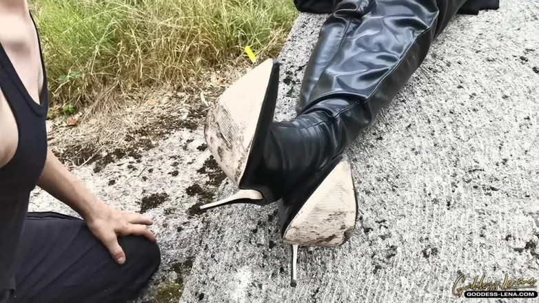 Goddess Lena: Suck my OTK boots!