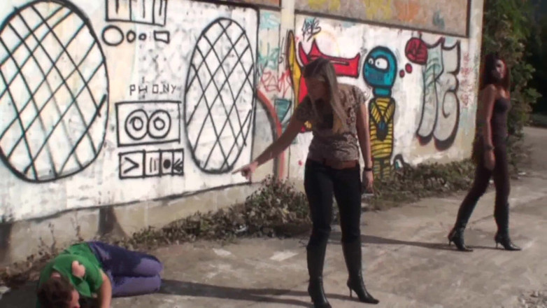 Femdom Austria: Kicking a Horny Guy in the Street