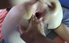 Two Balls, a Giant Dildo and a Fist in Her Ass Hole