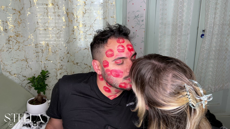 Stellafatale: Red Lipstick Kisses Cover His Entire Face