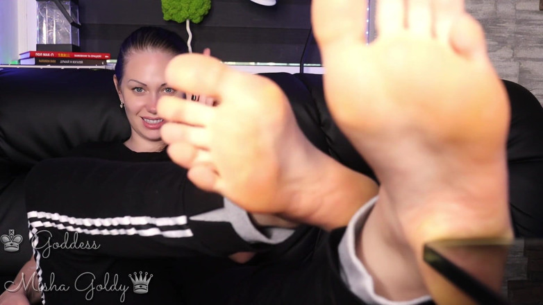 Goddess Misha Goldy: Stroke to my feet, while spanking your ass, and your...