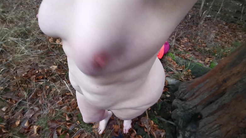 Bouncy Tits Action: Completely Naked Tit Punishment in the Woods