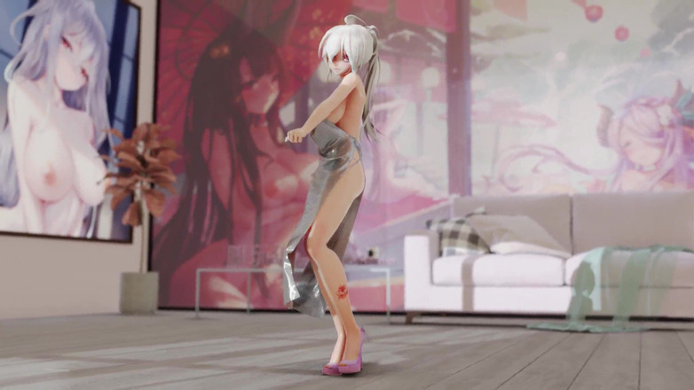 MikuMotion: Iu-lila dress striptease peituda