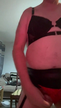 Dirty Gay Crossdresser Love It with Black Bra on