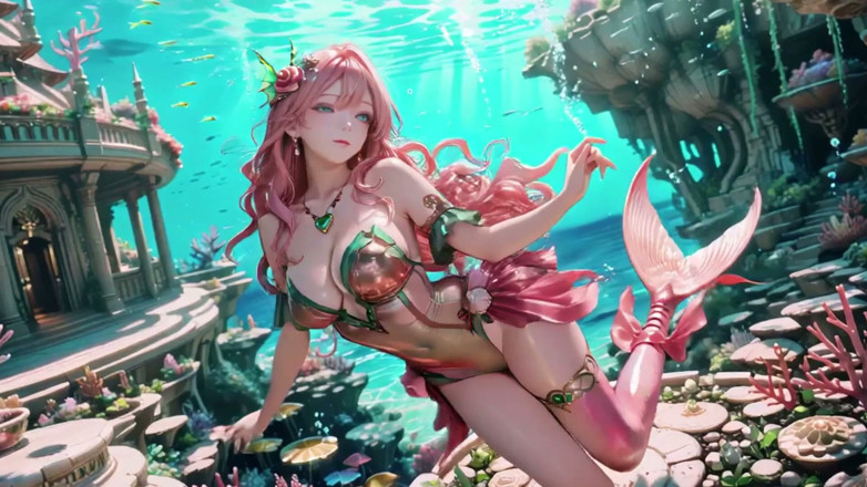Seraphina Vale: Deep Sea Fantasy! Putri duyung berambut merah muda berjemur di...